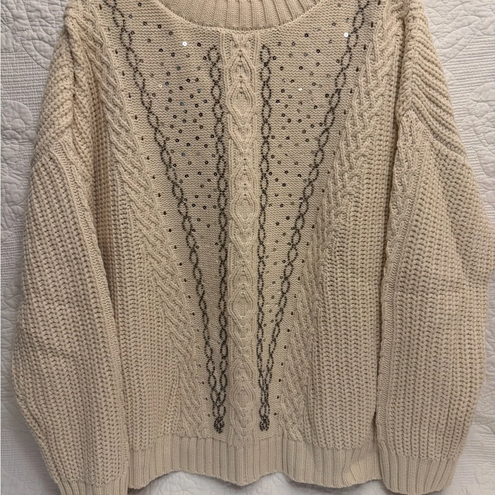 Francesca's Cream Sweater with Sequin Accents - Picture 2 of 7